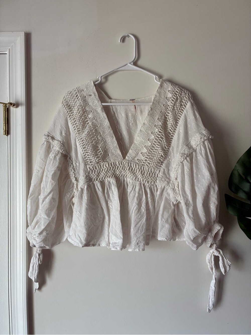 Free People Puff Sleeve Embroidered Top